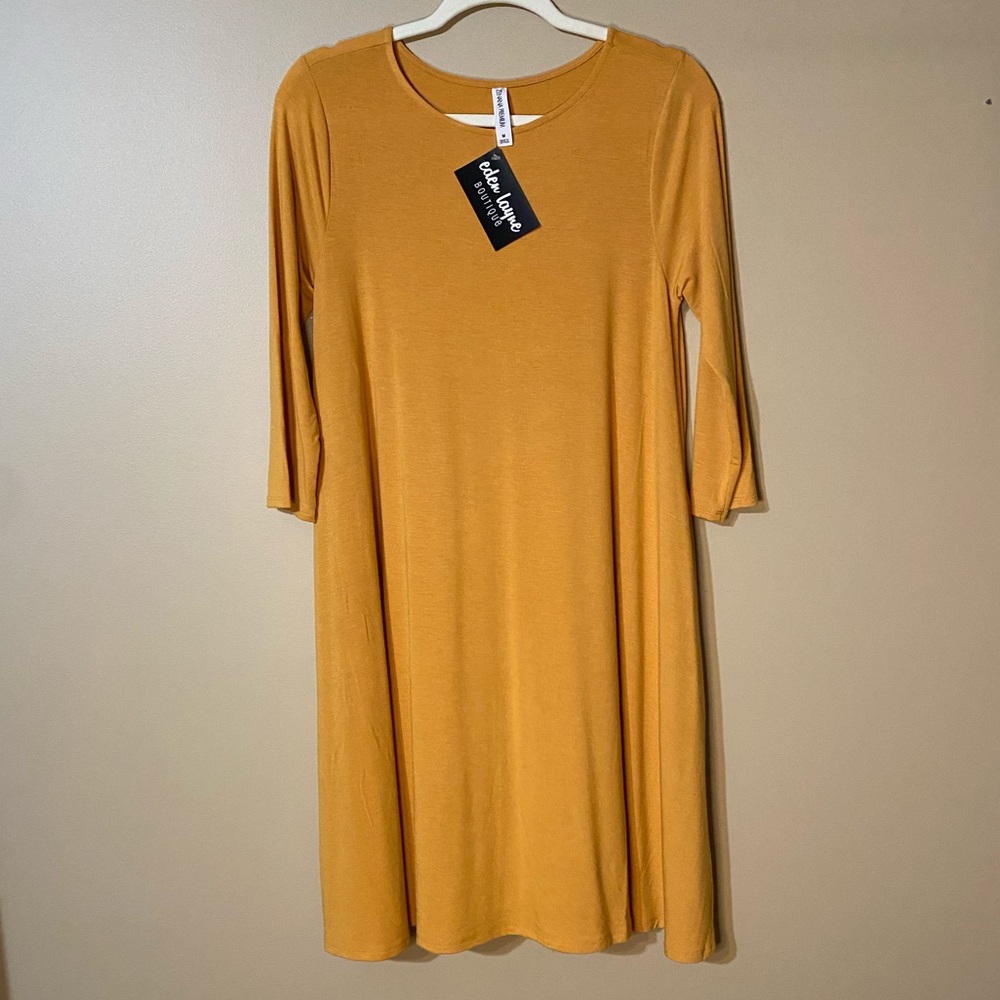 Zenana Premium Basic Pocket Dress. Yellow. Size: M